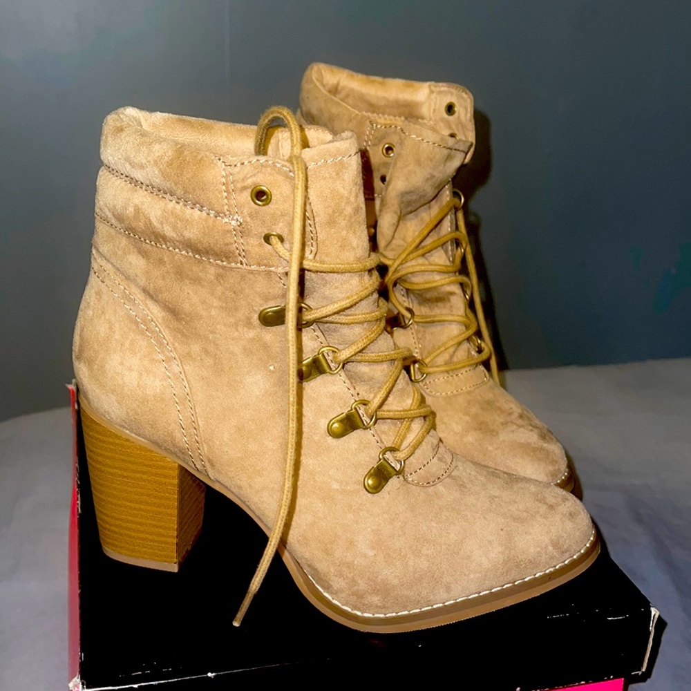 Never Worn. Taupe- Lace Up Booties